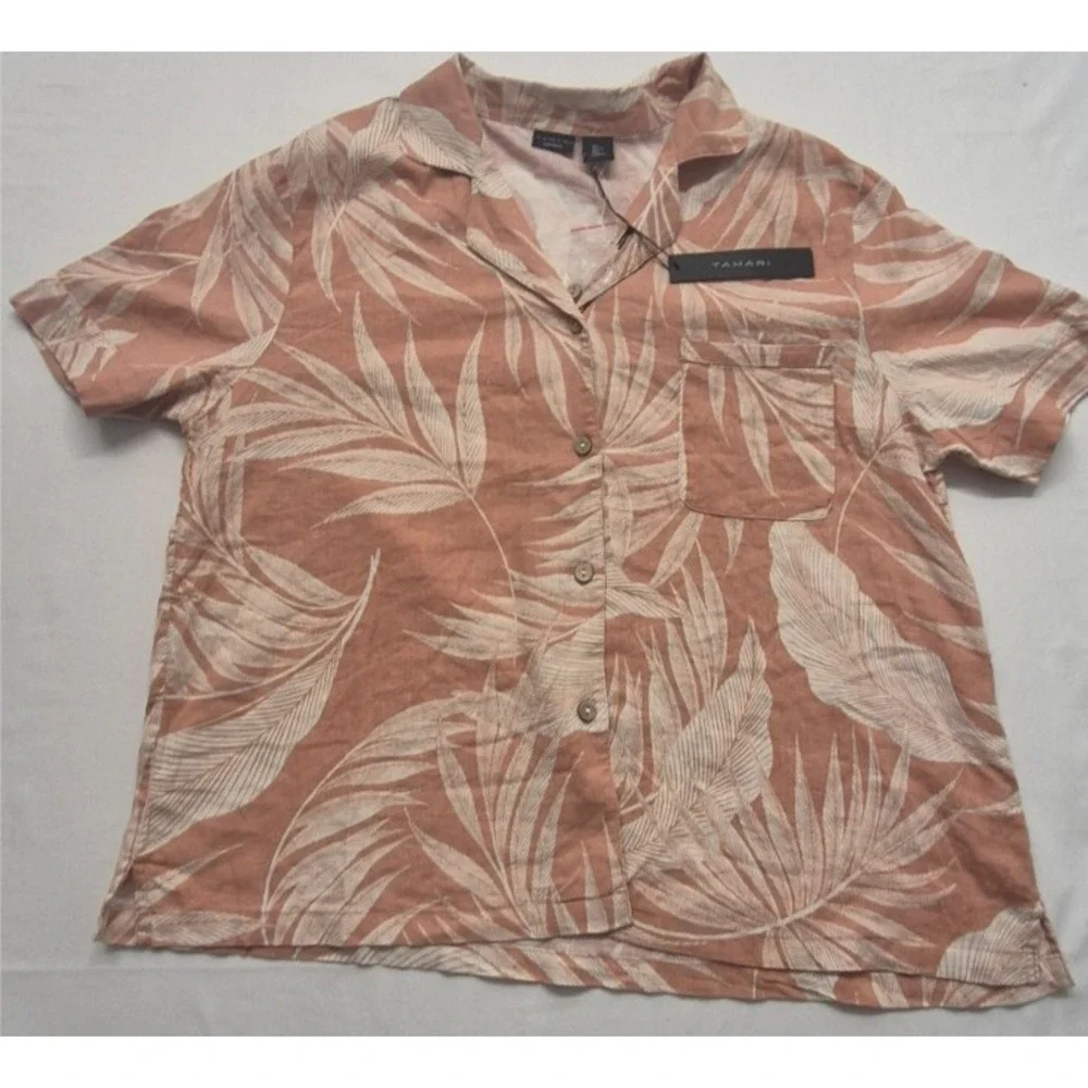 NWT Tahari Sleepwear women's‎ peach tropical print pajama top LG linen blend